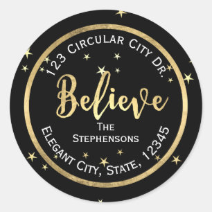 Believe Gold Stars Christmas Return Address Label