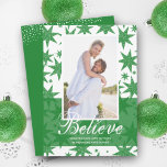 Believe Green Glitter Stars Christmas Photo Holiday Card<br><div class="desc">A green faux glitter stars pattern and the word Believe highlight your favorite photo on these holiday Christmas photo cards. Your personal greeting and names on the back. MORE colors in our store.</div>