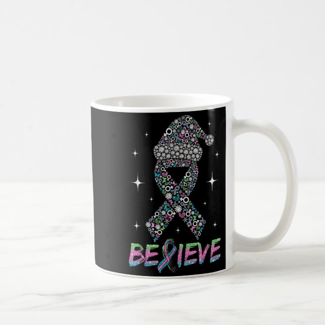 Believe Green Teal Nk Ribbon Xmas Metastatic Breas Coffee Mug (Right)