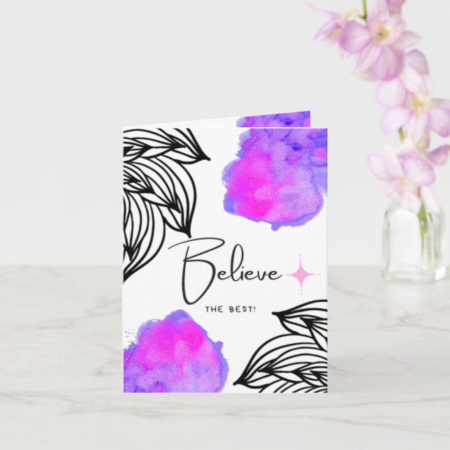 Believe Greeting Card, Small, 4" x 5.6" Folded Card (Orchid)