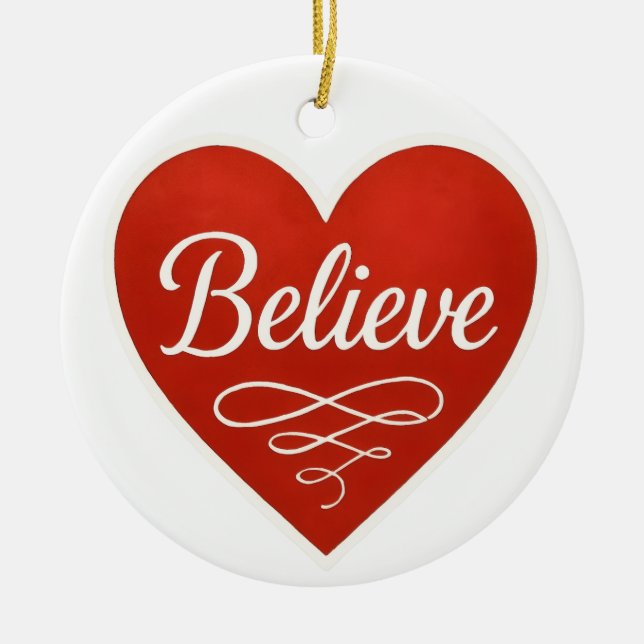 Believe Heart Ceramic Ornament (Front)