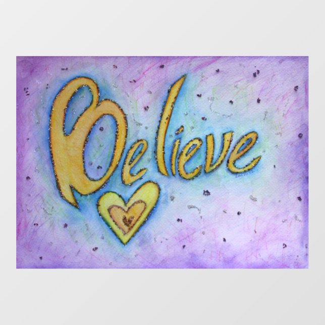 Believe Heart Inspirational Word Art Window Cling (Sheet)