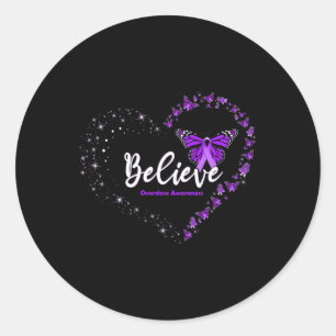 Believe Heart Purple Ribbon Overdose Awareness Classic Round Sticker