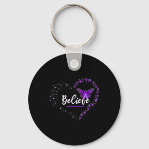 Believe Heart Purple Ribbon Overdose Awareness Key Ring