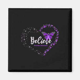Believe Heart Purple Ribbon Overdose Awareness  Magnet