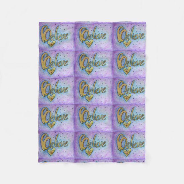 Believe Heart Word Art Soft Fleece Chemo Blanket (Front)