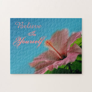Believe Hibiscus Flower Inspirational Quote  Jigsaw Puzzle