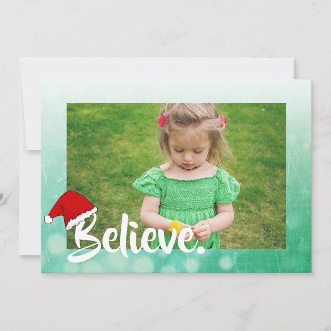 Believe, Holiday Christmas Photo Card (Front)