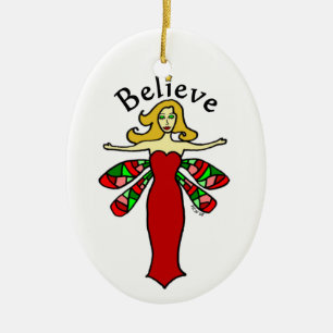 Believe Holiday Dragonfly Fairy Ceramic Ornament