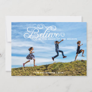 Believe Holiday Modern Greeting Photo Card