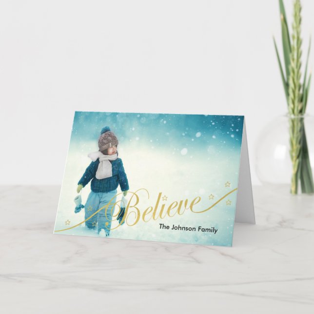 Believe Holiday Photo Greeting Card (Front)