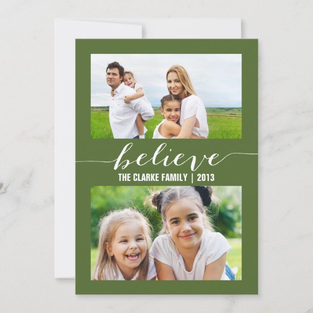 Believe Holiday Two Photo Card | Green (Front)