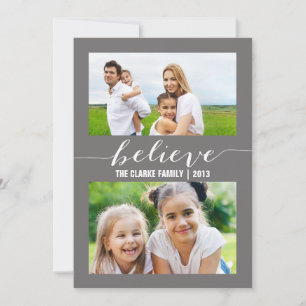Believe Holiday Two Photo Card Grey