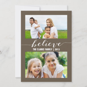 Believe Holiday Two Photo Card   Taupe