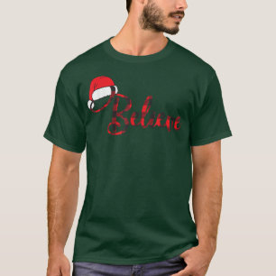 Believe In Christmas Buffalo Plaid Santa Hat Merry T-Shirt