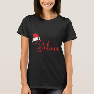 Believe In Christmas Buffalo Plaid Santa Hat Merry T-Shirt