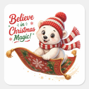 Believe in Christmas Magic Polar Bear Square Sticker