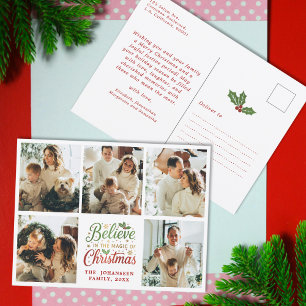 Believe in Christmas Modern Family Photo Collage Postcard