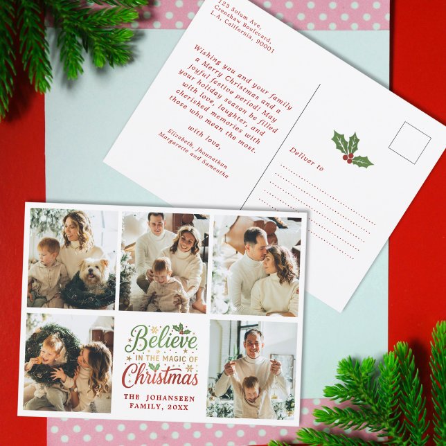 Believe in Christmas Modern Family Photo Collage Postcard (Creator Uploaded)