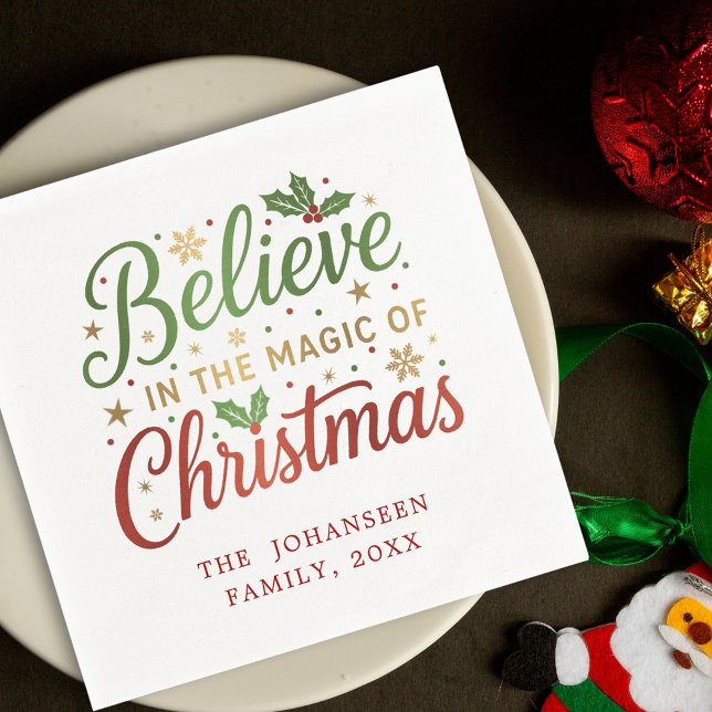 Believe in Christmas Simple Modern Holiday Party Napkin (Creator Uploaded)