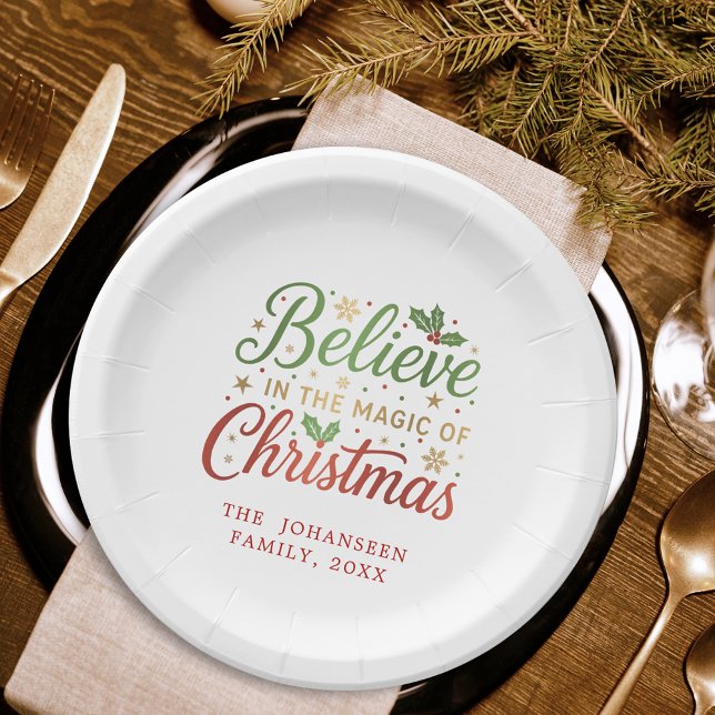 Believe in Christmas Simple Modern Holiday Party Paper Plate (Creator Uploaded)