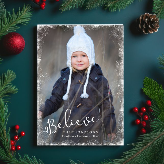 Believe in Christmas Snow Framed Holiday Photo (Creator Uploaded)