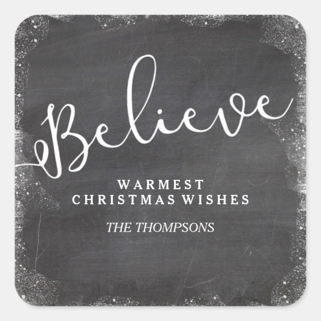 Believe in Christmas Snowflake Vintage Chalkboard Square Sticker (Front)
