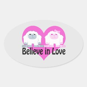 Believe in Love! Cute Yetis Oval Sticker
