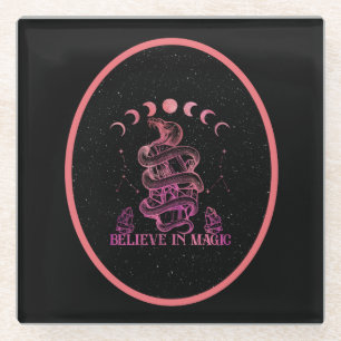 Believe In Magic Celestial Wiccan Art Glass Coaster