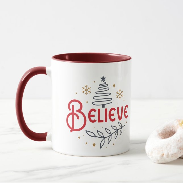 Believe In Magic Christmas Modern Typography Font  Mug (With Donut)