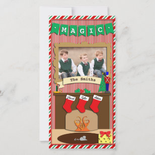 Believe in Magic • Christmas Spirit • 3 Stocking Holiday Card