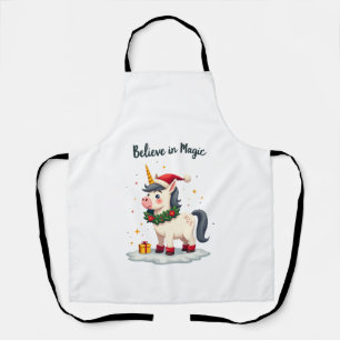 Believe in Magic Festive Unicorn wearing a Christm Apron