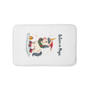 Believe in Magic Festive Unicorn wearing a Christm Bath Mat