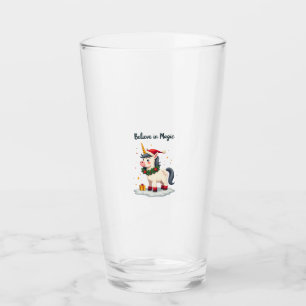 Believe in Magic Festive Unicorn wearing a Christm Glass