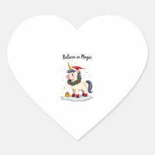 Believe in Magic Festive Unicorn wearing a Christm Heart Sticker
