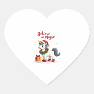Believe in Magic Festive Unicorn wearing a Christm Heart Sticker