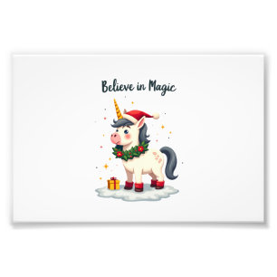 Believe in Magic Festive Unicorn wearing a Christm Photo Print