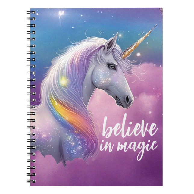 Believe in Magic Glitter Unicorn Cosmic Fantasy Notebook (Front)