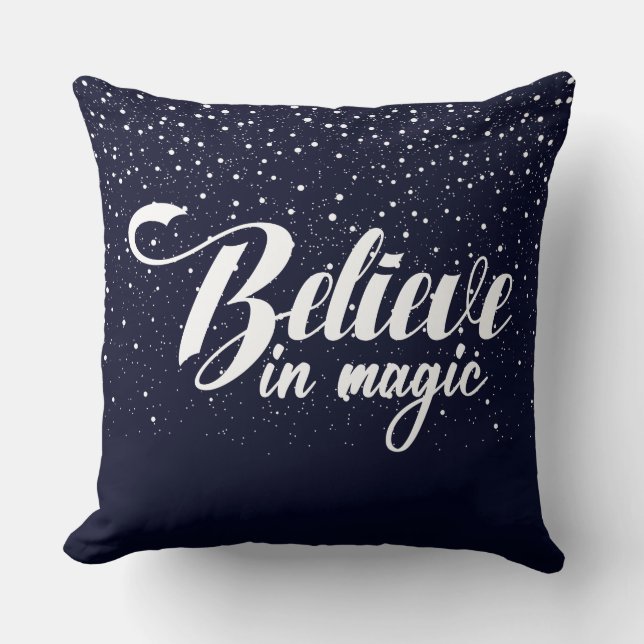 Believe in Magic Midnight Blue Throw Pillow (Front)