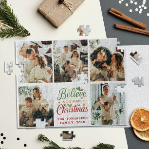 Believe in Magic of Christmas Family Photo Collage Jigsaw Puzzle