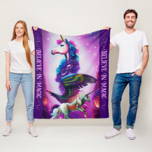 Believe In magic Pink Unicorn Fleece Blanket