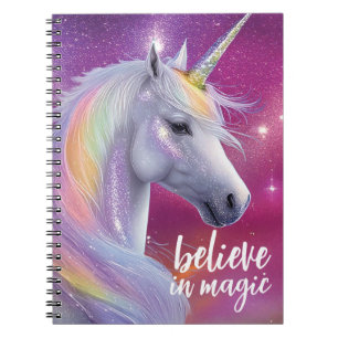 Believe in Magic Pretty Rainbow Glitter Unicorn Notebook