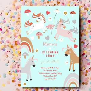Believe in magic unicorn kids birthday invitation