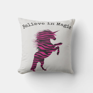 Believe in Magic Unicorn Pink Zebra Cushion