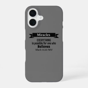 Believe in Miracles Bible Verse Grey Christian iPhone 16 Case