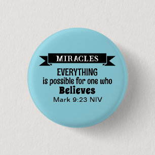 Believe in Miracles Bible Verse Light Blue 3 Cm Round Badge