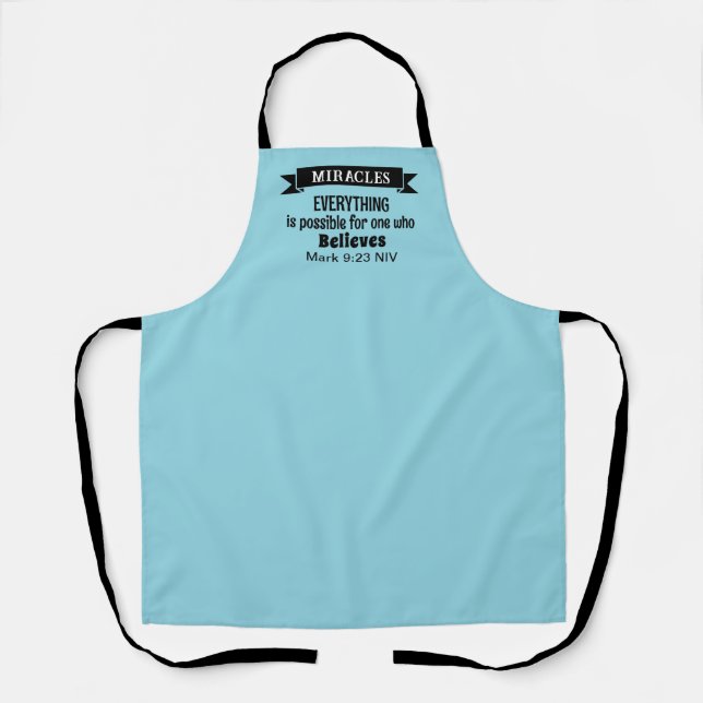 Believe in Miracles Bible Verse Light Blue Apron (Front)
