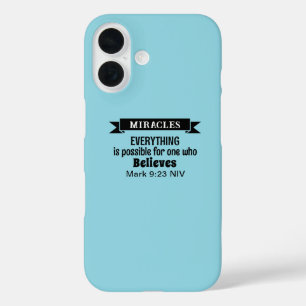 Believe in Miracles Bible Verse Light Blue iPhone 16 Case