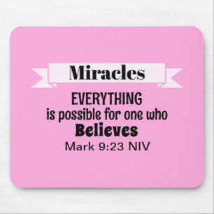 Believe in Miracles Bible Verse Pink Christian Mouse Pad