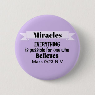 Believe in Miracles Bible Verse Purple Christian 6 Cm Round Badge